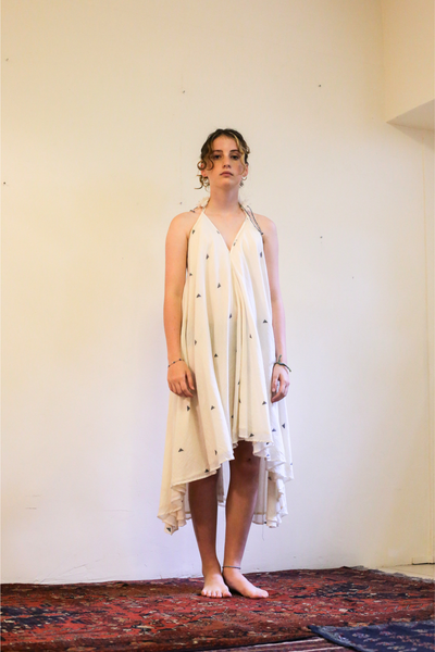 Twyla Backless Strappy Dress with Bralette Top - Ivory Jamdani