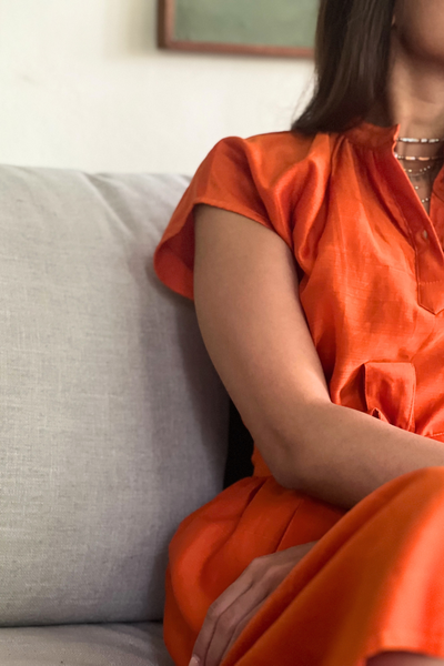 Bella Shift Dress - Flame Orange Chanderi