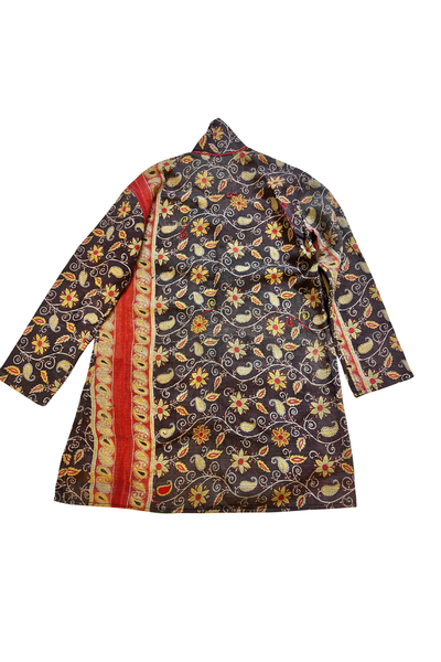 BROWN WITH YELLOW AND RED FLOWERS UPCYLCLED PATCHWORK JACKET