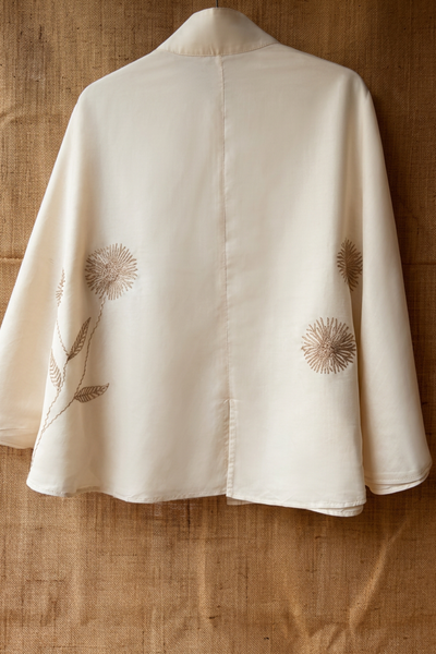 CAPE- IVORY & GOLD EMBROIDERED CHANDERI [COTTON-SILK MIX]