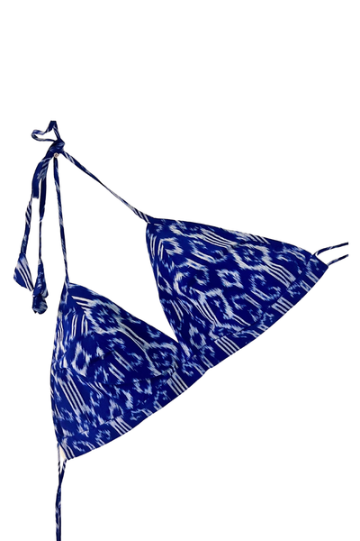 Twyla Backless Strappy Dress with Bralette Top -Indigo Blue and White Ikat