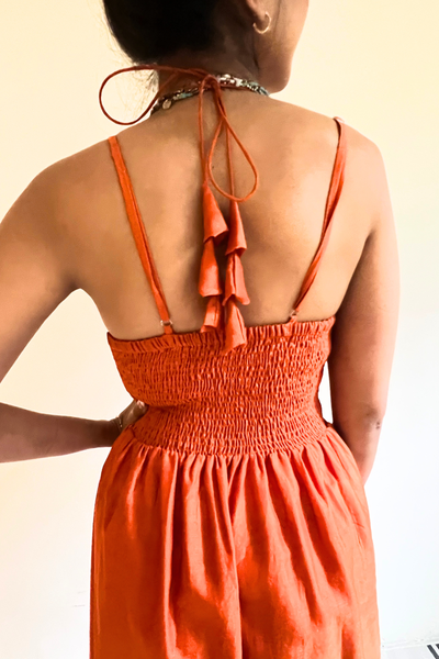 Nina Strappy Maxi Dress - Flame Orange Chanderi