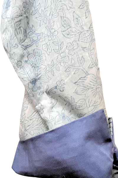 Louisa Pintuck Overlay Dress in Light Blue Floral Blockprinted Cotton