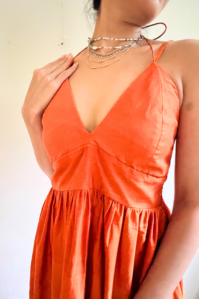Nina Strappy Maxi Dress - Flame Orange Chanderi