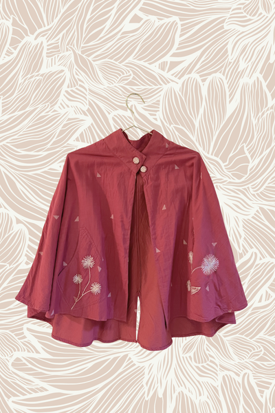 CAPE- RED & GOLD EMBROIDERED JAMDANI COTTON