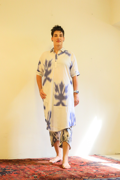 White and Dark Grey Ikat  - Colette Vagabond Pants