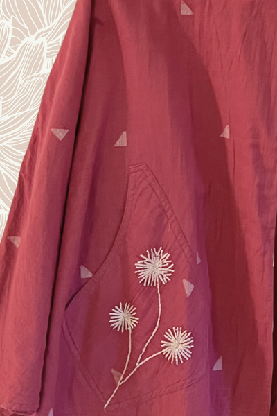 CAPE- RED & GOLD EMBROIDERED JAMDANI COTTON