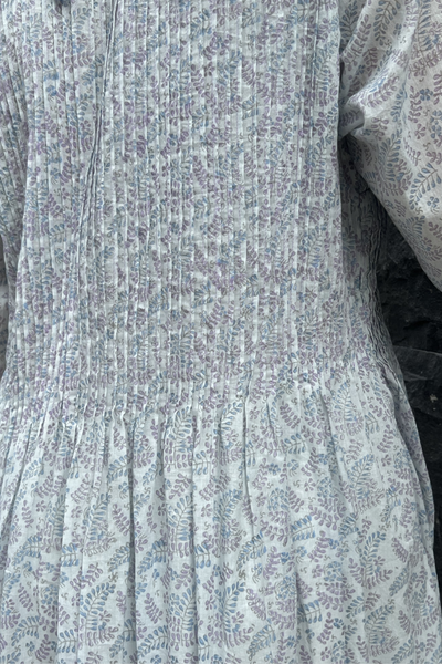 Louisa Pintuck Overlay Dress in Floral Blockprinted Cotton