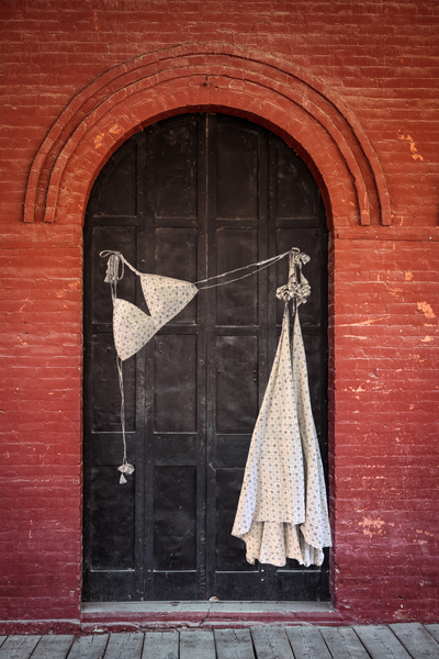 Twyla Backless Strappy Dress with Bralette Top -Monochrome Dots Ajrakh Blockprinted on Khadi