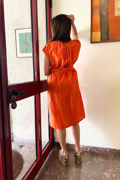 Bella Shift Dress - Flame Orange Chanderi