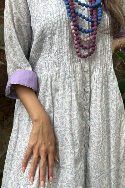 Louisa Pintuck Overlay Dress in Floral Blockprinted Cotton
