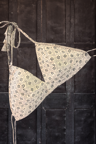 Twyla Backless Strappy Dress with Bralette Top -Monochrome Dots Ajrakh Blockprinted on Khadi