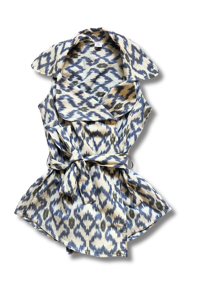 Ikat "George Sand" Tie-Up Shirt Jacket - Blue and White