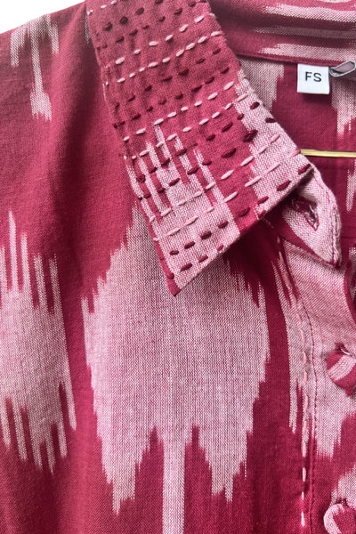 Amrita Freedom Shirt Dress Maroon and Grey Ikat