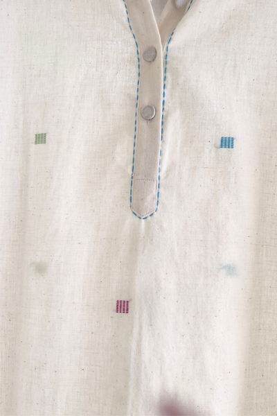 Amrita Freedom Shirt Dress Khadi Cream with Multicoloured Small Squares