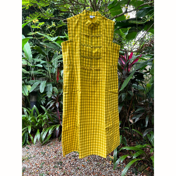 Eileen Mandarin Collar Dress - Yellow with Green Checks