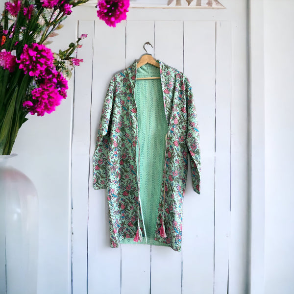 GREEN PINK FLORAL UPCYCLED PATCHWORK JACKET