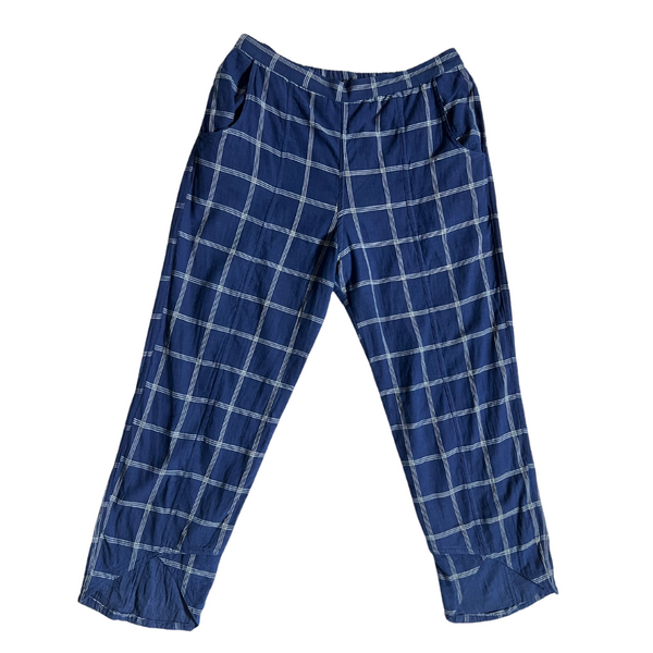 Indigo Blue and White Check Flared Top and Vagabond Pants Co-Ord Set