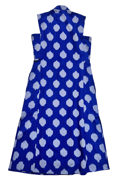Eileen Mandarin Collar Dress - Blue and White Ikat