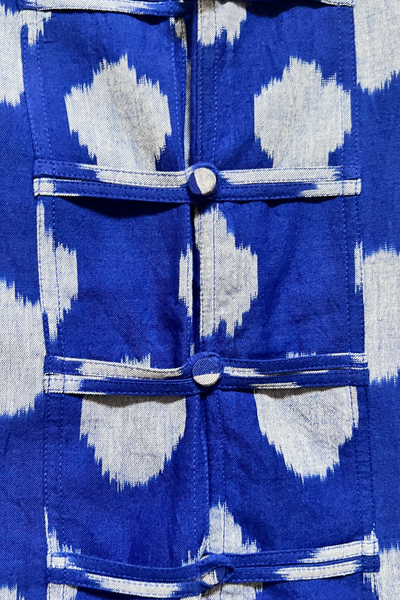 Eileen Mandarin Collar Dress - Blue and White Ikat