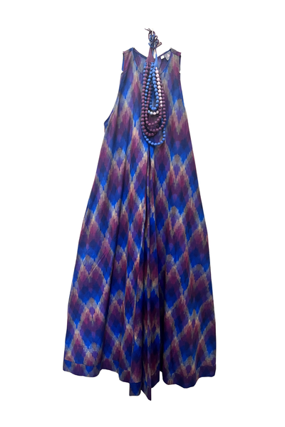 Pandora "Work and Days" Ikat Dress with Ombre Bead Necklace - Multicoloured Blue