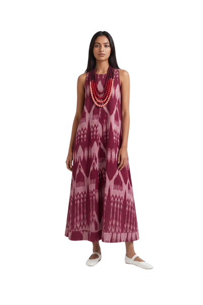 Pandora "Work and Days" Red Ikat Dress with Bead Necklace