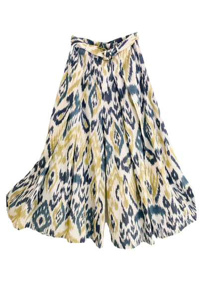 High-Rise Flared Pants - Phenom Ikat Blue Grey and Yellow