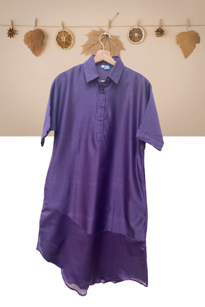 Amrita Freedom Shirt Dress -Purple Chanderi Cotton-Silk