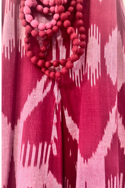 Pandora "Work and Days" Red Ikat Dress with Bead Necklace