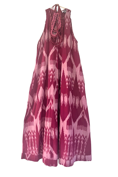 Pandora "Work and Days" Red Ikat Dress with Bead Necklace