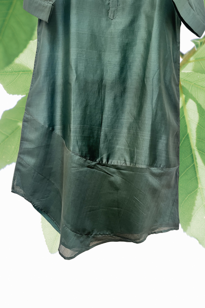 Amrita Freedom Shirt Dress -Sage Green Chanderi Cotton-Silk