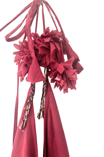 Twyla Backless Strappy Dress with Bralette Top - Red Jamdani