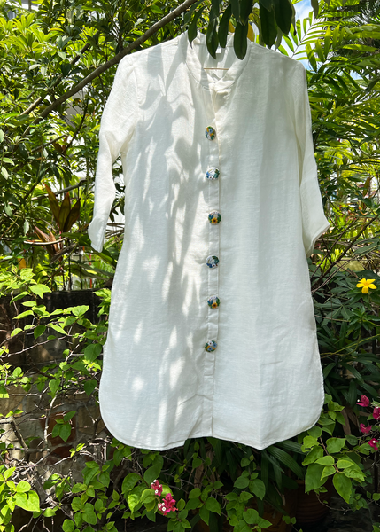 Colette White Shirt Dress With Embroidered Floral Buttons