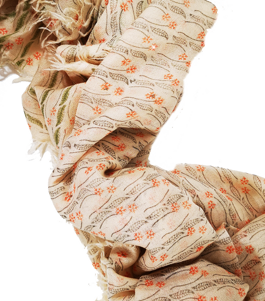 Tropical Journey Block Printed Small Flowers 100% Cashmere Twill Weave Long Scarf (Coral)