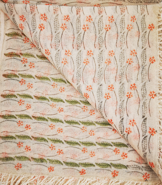 Tropical Journey Block Printed Small Flowers 100% Cashmere Twill Weave Long Scarf (Coral)