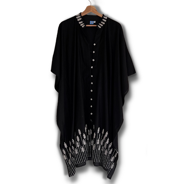 KAFTAN JACKET-EMBROIDERED CHANDERI [COTTON-SILK MIX] BLACK
