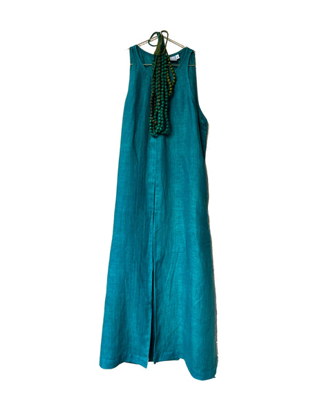 Pandora "Work and Days" Linen Dress with Ombre Bead Necklace - Teal