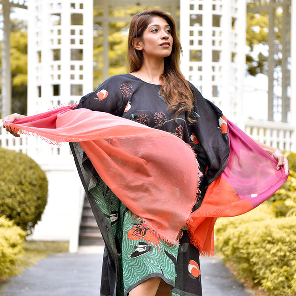 Darwin Sunset 100% Cashmere Flaming Orange and Pink Colour Block Scarf