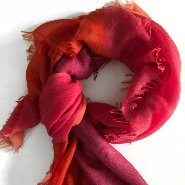 Darwin Sunset 100% Cashmere Flaming Orange and Pink Colour Block Scarf