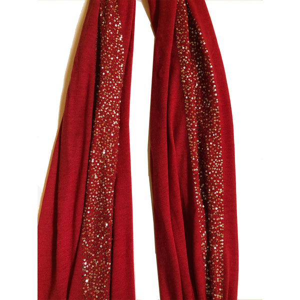 Ayesha Cashmere Party Wrap Red With Gold Sequins