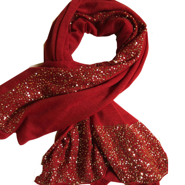 Ayesha Cashmere Festive Wrap Red With Gold Sequins
