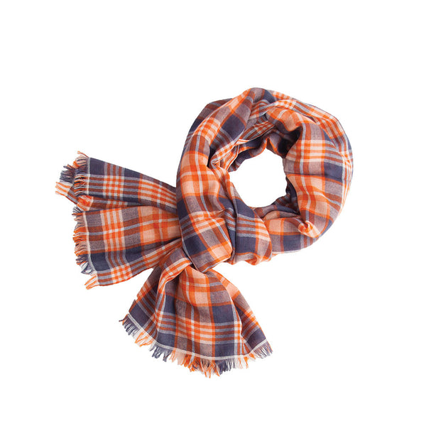 Madder Check 100% Cashmere Long Scarf (Blue)