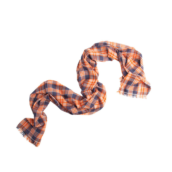 Madder Check 100% Cashmere Long Scarf (Blue)