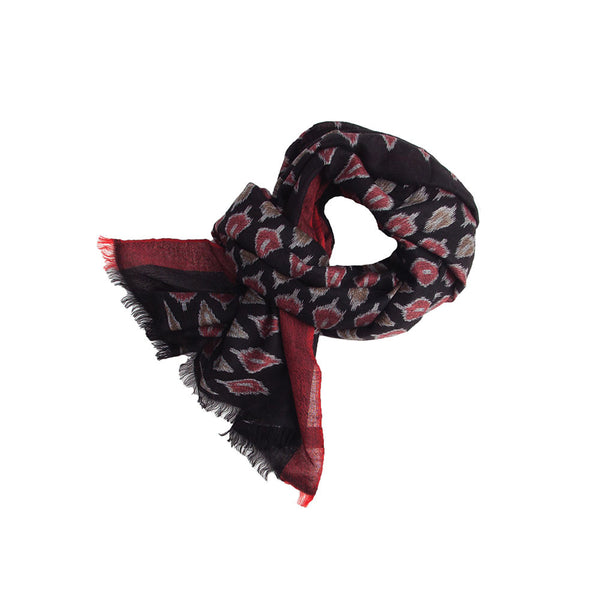Temple 100% Cashmere Long Scarf Black and Burgundy
