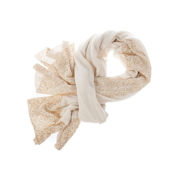 Bidri 100% Cashmere Knitted Wrap (Cream with Gold Sequins)