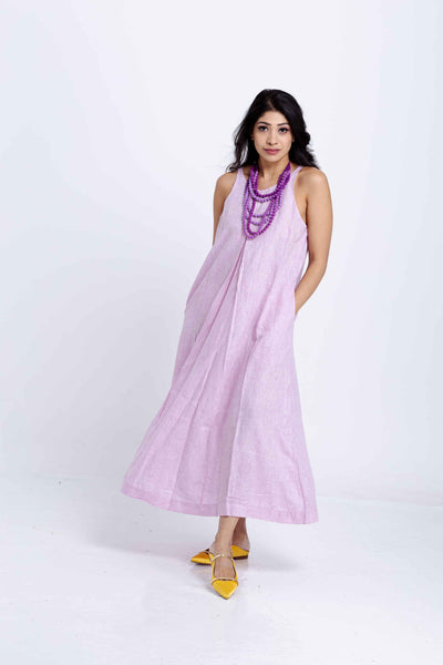 Pandora "Work and Days" Linen Dress with Ombre Bead Necklace -Mauve