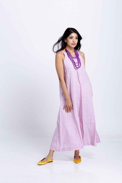 Pandora "Work and Days" Linen Dress with Ombre Bead Necklace -Mauve