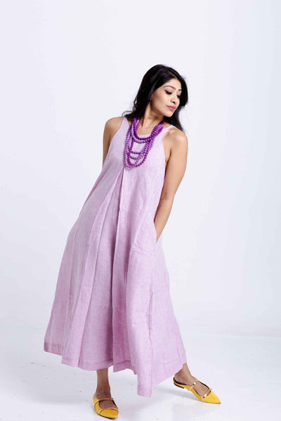 Pandora "Work and Days" Linen Dress with Ombre Bead Necklace -Mauve