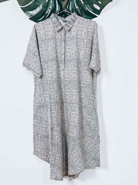 Amrita Freedom Shirt Dress -Geometric Ajrakh Blockprinted