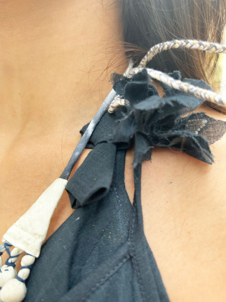 Twyla Backless Strappy Dress with Bralette Top - Inky Black Jamdani